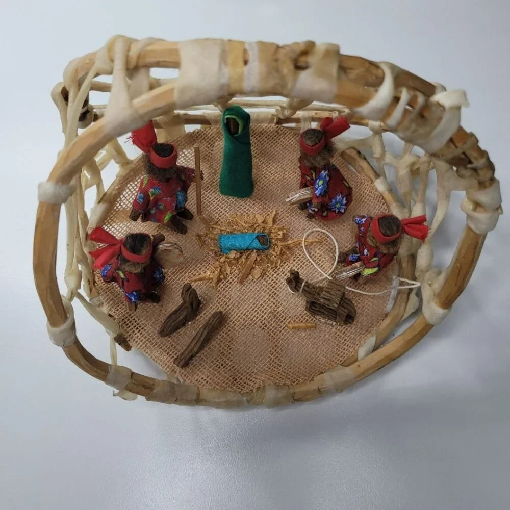 Mexican Nativity Handmade Fabric Wood Rawhide Sinew Donkey‎ Vintage